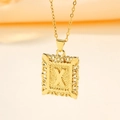 Collier doré avec pendentif rectangulaire lettre X et bordure en dentelle ajourée - Lettre X (Pendentif uniquement (sans chaîne))