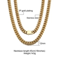 Cadena cubana de 12mm en acero de titanio dorado con cierre de resorte para hombre - 12mm x 45cm