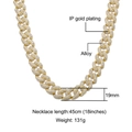 Collana Cuban Link da 19mm placcata in oro con strass stile hip hop unisex - 19mm di Larghezza / 18 pollici / Oro