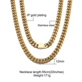 Detalle del collar de cadena cubana de acero inoxidable de 12mm con baño de oro 18k - 12mm x 55cm