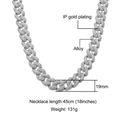Detail view of 19mm hip hop cuban link chain with IP gold plating and sparkling crystals - 19mm Wide / 18 inch / Steel