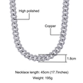Makroaufnahme einer polierten Kupfer-Cuban-Link-Halskette, 1,8 cm breit und 45 cm lang - 1.8cm Breite / Silber Farbe (N02990S-18)