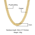 Technische Ansicht der 1,5 cm Iced Out Panzerkette mit 45 cm Länge und 155 g Gewichtsangabe - 1,5 cm breit / Gold Farbe (N02991G-18)