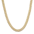 Chunky gold-plated Cuban link chain necklace iced out with white pavé cubic zirconia - 11mm Width / 20 inch / Gold