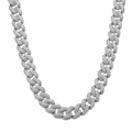 Collana a catena cubana hip hop con finitura argento e pavé di pietre di zircone bianco - 19mm di Larghezza / 20 pollici / Colore acciaio