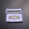 Hip hop gold plated six-tooth grillz set with sparkling cubic zirconia in a clear display box - Upper Grillz / Gold