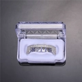Zilveren hiphop grillz met sterpatronen en heldere zirkonia stenen in een enkele rij - Tand Grillz Beneden (S00056S-2) / 18K goud / Zilver