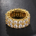 Macro shot of double-row white cubic zirconia stones set in a gold hip-hop ring band - US 8 / Gold