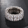 Macro shot of double-row eternity ring with cubic zirconia stones and cutout inner band - US 8 / Silver