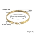 4mm wide IP gold plated stainless steel flat embossed Cuban chain necklace, 20cm length - Gold