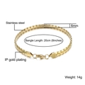 Minimalist 6mm gold-plated stainless steel Cuban link chain necklace with lobster clasp - Gold Flat Box Chain Bracelet (B02140G-5) / Gold