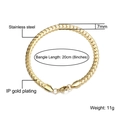 7mm gold-plated stainless steel flat Cuban link bracelet with lobster clasp, 20cm length - Gold
