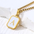 Golden square stainless steel necklace with white enamel and golden letter A pendant - Letter A