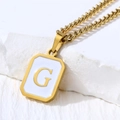 Golden square shell necklace with white enamel inlay and capital letter G pendant - Letter G