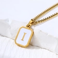 Minimalist square stainless steel necklace with gold letter I and white enamel inlay - Letter I