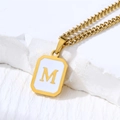 Golden square stainless steel necklace with white shell inlay and letter M pendant - Letter M