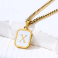 Gold rectangular stainless steel necklace with white enamel and letter X pendant - Letter X