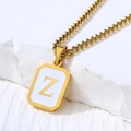 Golden stainless steel necklace featuring a rectangular white shell pendant with letter Z - Letter Z