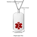 Detailed size specifications for the stainless steel medical alert necklace with dimensions - Silver
