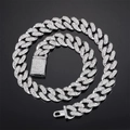 Iced out silver Cuban link necklace with sparkling zircon pavé in a hip hop street style - Short / Steel