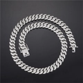 Collana a catena Cuban link da uomo con pavé di diamanti a doppia fila stile hip hop - 18 pollici / Colore acciaio