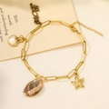 Golden ocean anklet with starfish and shell charms in a summer beach holiday style - Ocean Element Shell Starfish Style (A00086)