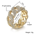 Anello a catena cubana placcato oro IP con pavé di zirconi bianchi su fondo bianco - US 8 / Oro (R00627G)