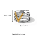Details van afmetingen en materiaal van de meerlaagse roestvrijstalen ring - Meerlaagse V-Golf Stijl (25R01228GS)