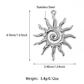 Polished stainless steel sun pendant necklace with spiral center design measurement specs - Twisted Sun Silver (25N06249S)