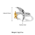 Detail of two-tone stainless steel ring showing moon face and gold star dimensions - Star and Moon Two-tone Style (25R01226GS)