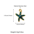 Macro view of 18K gold starfish pendant with green inlay and precise measurements - Deep Cyan Grainy Enamel Starfish (25N06284G)
