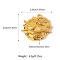 Detailed size specifications of an 18K gold plated stainless steel sea wave pendant - Gold Ocean Starfish Texture Style (25N06336G)