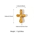 Macro view of gold stainless steel cross pendant with detailed size and weight specs - Gold Simple Modern Cross Style (25N06332G)