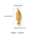 Detailed view of fish-shaped 18K gold plated stainless steel pendant with size dimensions - Fish Style (25N06348G)