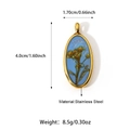 Ovale roestvrijstalen hanger met echte droogbloemen en blauwe hars met gouden montuur - Ovale Hanger 1 (Hanger Zonder Ketting)