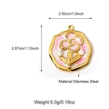 Octagonal stainless steel flower pendant with pink enamel detail and pearl accents - Octagonal Flower Style (25N06485G)