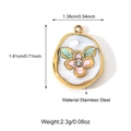Pendentif en acier inoxydable motif peinture à l'huile avec fleur rose et zircon - Rond Irrégulier Fleur Rose (25N06574G)