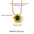 Macro detail of gold flower pendant with green star gem and snake chain measurements - Gold-Green Flower (25N06600G-Green)