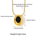 Detailed specs of stainless steel necklace with gold flower pendant and black stone inlay - Gold-Black Oval (25N06599G-B)