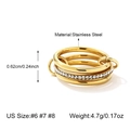 Detail view of 0.62cm gold stainless steel stacked ring with pave white diamonds - Gold Triple-Row with Rhinestones