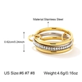 Detail of interlocking stainless steel rings with gold finish and pavé cubic zirconia - Two-Tone Three-Row with Rhinestones