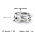 Macro detail of stacked stainless steel rings with sparkling cubic zirconia inlay - Silver Triple-Row with Rhinestones