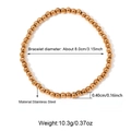 Detail showing 18K gold plated stainless steel beads and dimensions of the elastic bracelet - 4mm / Gold