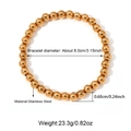Elastic stainless steel beaded bracelet in 18K gold finish with 6mm polished beads - 6mm / Gold