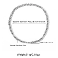 Elegante bracciale elastico in perle d'acciaio inossidabile argento con sfere da 3mm - 3mm / Argento