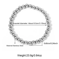 Bracciale elastico con perline in acciaio inossidabile argento lucido da 6mm - 6mm / Argento