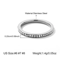 Macro shot of 2mm silver stainless steel ring with a full row of pave set cubic zirconia - Silver Single Row