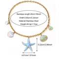 Collar de estrella de mar rosa y caracola con cadena de acero inoxidable dorado - Estilo Estrella de Mar Concha Rhinestone Degradado Azul Rosa (25N06514G) / Dorado