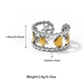 Tweekleurige roestvrijstalen open ring met gouden hart en sterren, kralenrand detail - Ster Hart Rand Kralenstijl (25R01233GS)