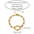 Gold stainless steel thick link bracelet with irregular geometric pendant and heart charm - Irregular Geometric Style (25B02869G) / Chain Length 16 And 5 cm / Gold